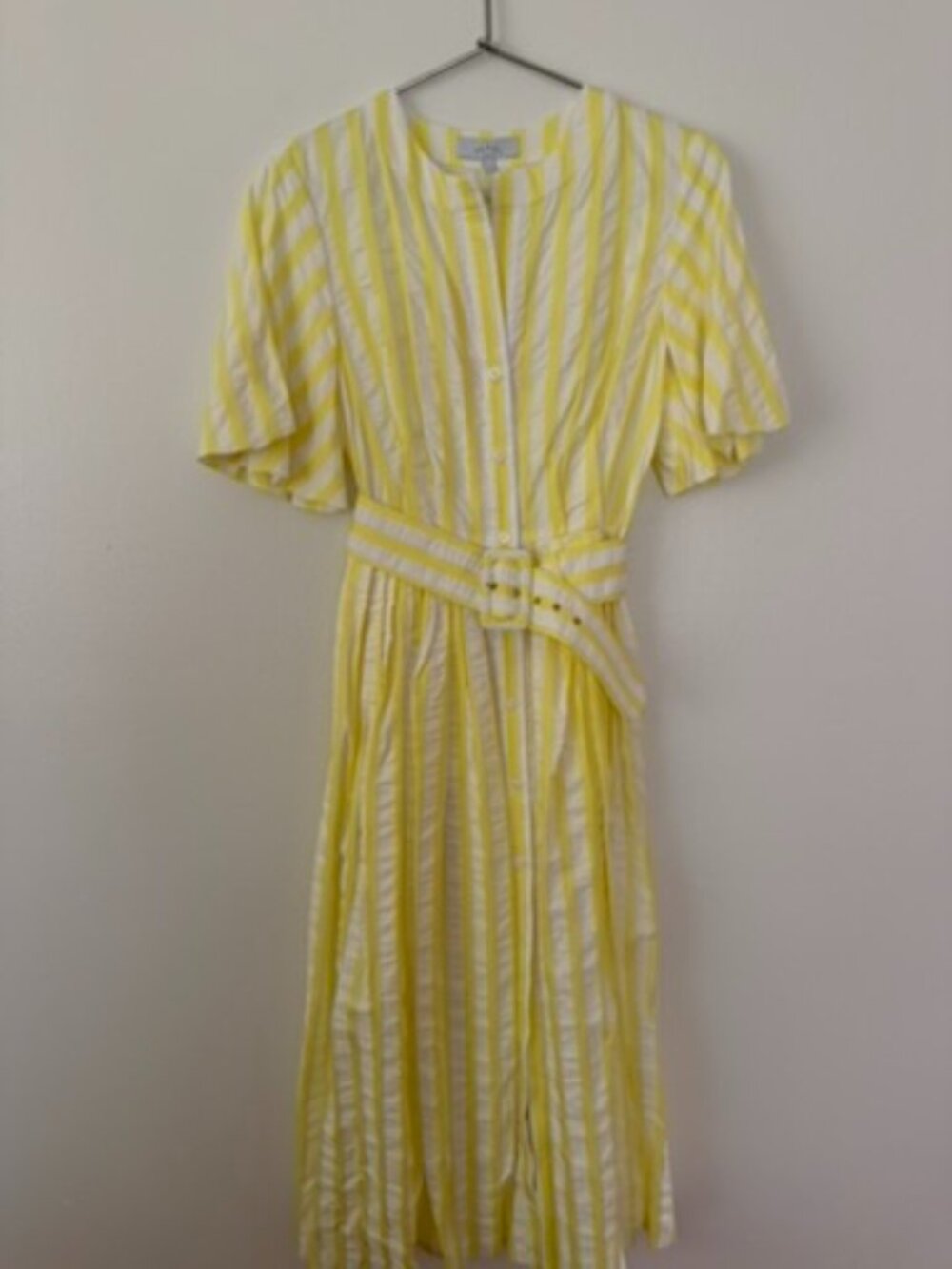 Pearl by Lela Rose Yellow White Striped Belted Midi Shirt Dress NWT Size 4